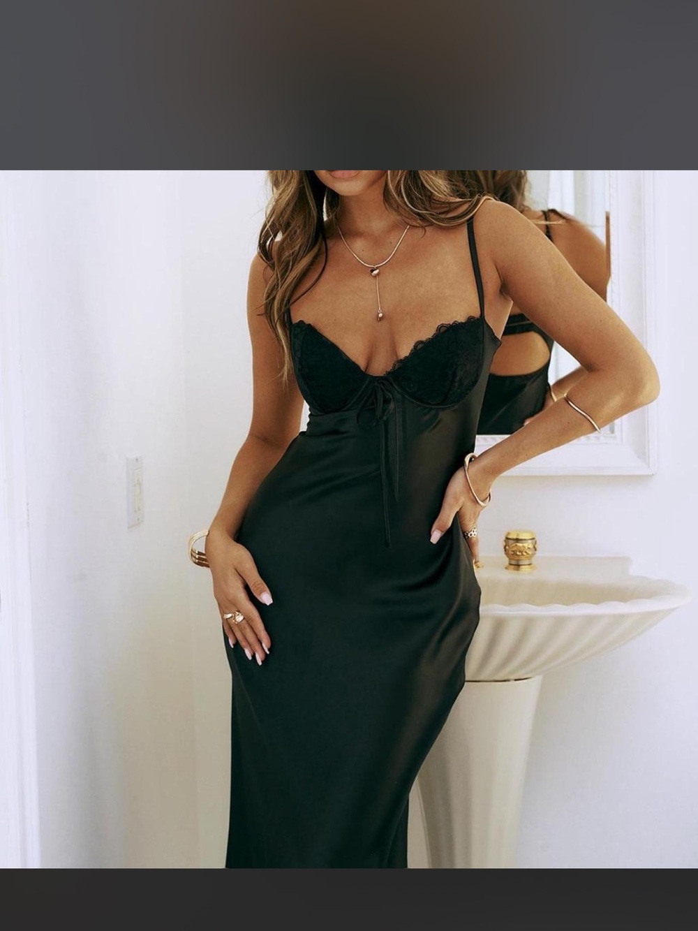 Princess Polly Black Satin Lace Slip Maxi